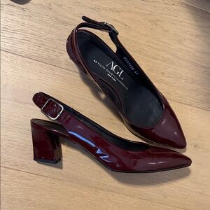 AGL Dark Red burgundy Patent Slingback Heels pumps 40/9